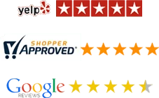 Yelp: five stars. Shopper Approved: five stars. Google: four and a half stars.